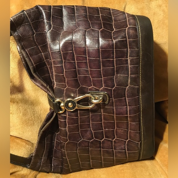 Dooney Bourke Croc Embossed Leather Hobo Shoulder Handbag Clip Lock w/Key Fab - Picture 5 of 16